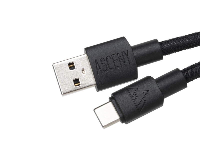 ASCENY Coiled & Double-Sleeved Mechanical Keyboard Cable, for Type-C Mechanical Keyboards (Black) - Image 2